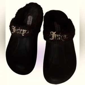 Juicy couture rhinestone bling fur lined crocs style slippers Sz 9